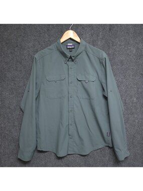 Patagonia Shirt Mens Medium Blue Self Guided Double Pockets Long Sleeve Hiking